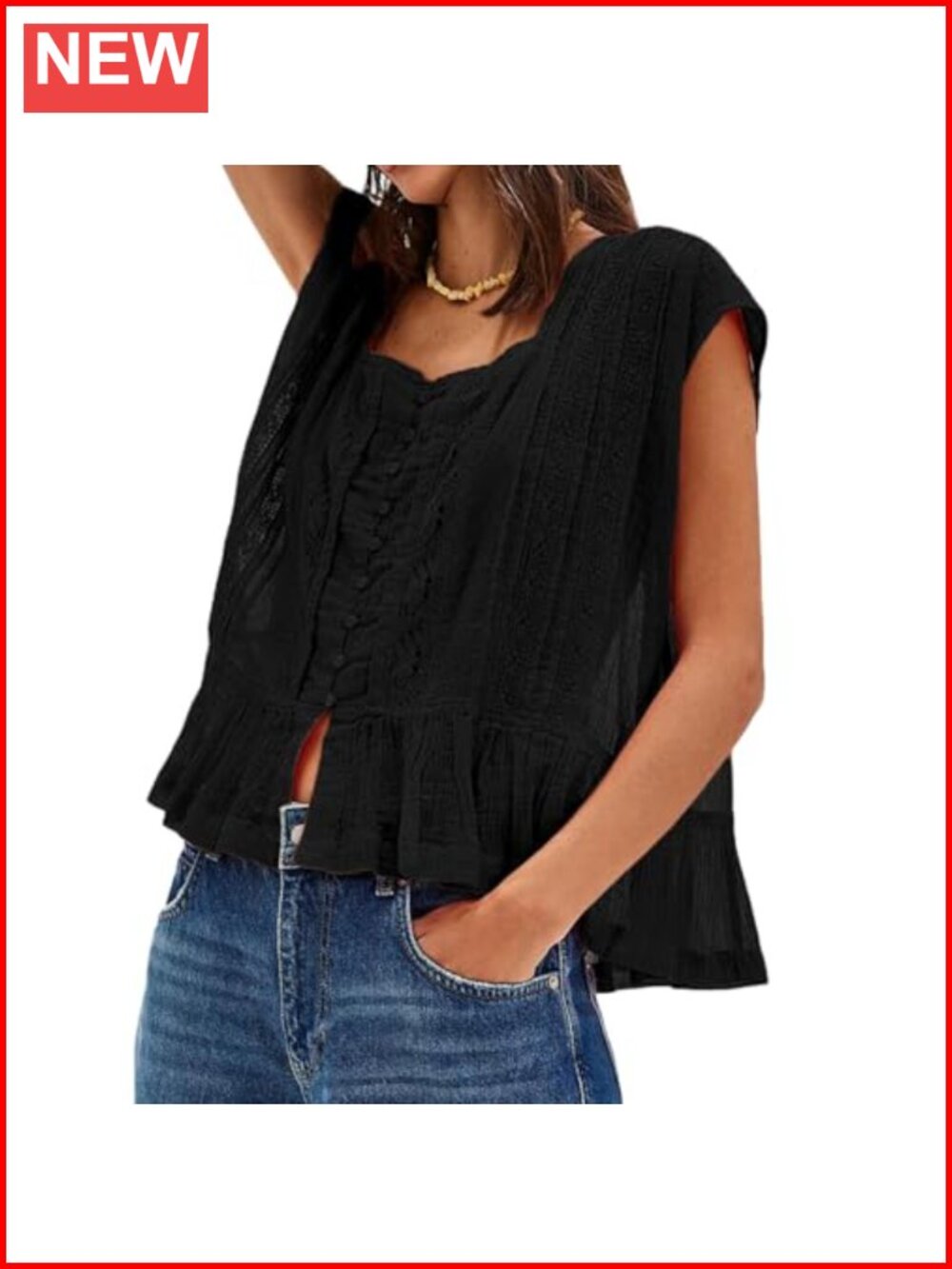 Y2K Semi Sheer Button Down Blouse Lace Trim Short Sleeve Cotton Top
